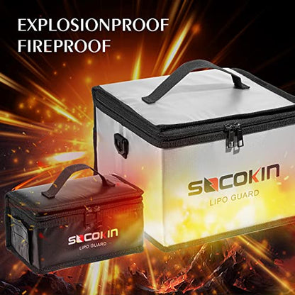 Lipo Battery Safe Bag Fireproof Explosionproof Large Capacity Bag for Charge and Storage with Detachable Adjustable Shoulder Strap (2 Pack)