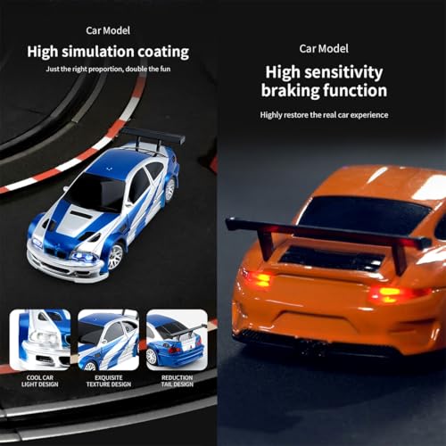 1/43 Scale RC Drift Car, 2.4GHz Full Proportional Mini Racing Car with Lights, 4WD Electric RTR Remote Control Car, Includes Drift & Racing Tires, Traffic Cones, USB Charger,（RTR/Blue & White） - color: Blue & White, size: RTR Version