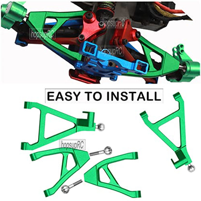 Rear Upper Lower Suspension A-Arms Upgrades Part for 1/16 Mini Slash,4PCS Aluminum Rear Upper & Rear Lower Arms Hops Ups for 1/16 Mini Slash （70054-1）,Green