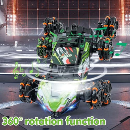 8 Wheels Remote Control Car - Birthday Gifts for 6 7 8 9 10 11 12 Years Old Boys, Gesture Sensing RC Stunt Car with Lights & Spray & 360 Degree Flips, 2.4Ghz Climbing Toys for Kids Age 6-12