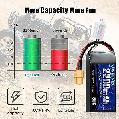 2S Lipo Battery 2200mAh 7.4V RC Battery with XT60 Plug 50C(Burst 80C) High Discharge Rate with Charger Fit for RC Car Truggy Airplane FPV Drone UAV Quadcopter Helicopter Racing Model