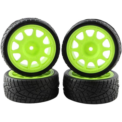 1/10 Scale OD2.55 RC On Road Touring Racing Tires 12mm Hub Wheel Hex Compatible with Traxxas 4 Tec 2.0 Tamiya TT01 XV01 Kyosho WR8 Sakura WLtoys HPI 1/10 Arrma Grom RC Cars(Green) - color: Green