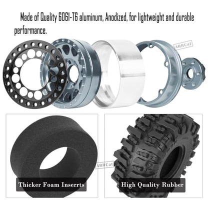 RC 1.9 Beadlock Wheels and Tires for 1/10 SCX10 SCX10 II 90046 SCX10 III AXI03007 SCX10 Pro TRX4 TRX6 Gen7/8 D90 VS4-10 RC Crawler Car,Aluminum 1.9 Beadlock Wheel Rims and Tires,Titanium - color: Titanium for Axial SCX10