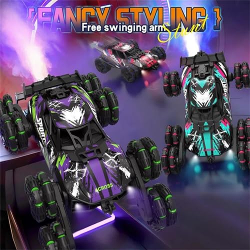 Boys 2.4G Remote Control Car with Gesture Sensing 360° Rotation 8 Wheel Off Road Stunt Drift Spray Racing Transformable Toy,B,Dual Battery - color: B