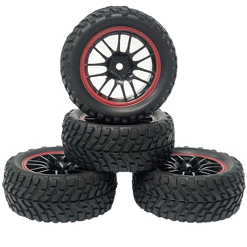 4PCS 75mm Rubber Tyres Tires with Foam Inserts and Plastic Wheel Rims 12mm Hex for 1/10 On-Road RC Drift Touring Car 1/14 1/16 1/18 Rally Car(Black/Red) - color: Black/Red
