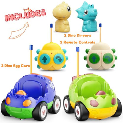 Kidz do 2 Pack Dinosaur Toys Remote Control Cars for Toddlers Ages 2 3 4 5, Christmas Birthday Gifts for 2-5 Year Old Boys, Dinosaur RC Car Toys with Music and Lights (Green Blue) - color: Blue&green