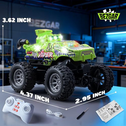 BEZGAR Monster Truck Toys - 2.4GHz 1:64 Remote Control Car with Colorful Lights, 360° Spins, Metal Shell - Remote Control Monster Truck for Boys Girls Age 6, 7, 8, 9, 10 Years Old(Green) - color: Green