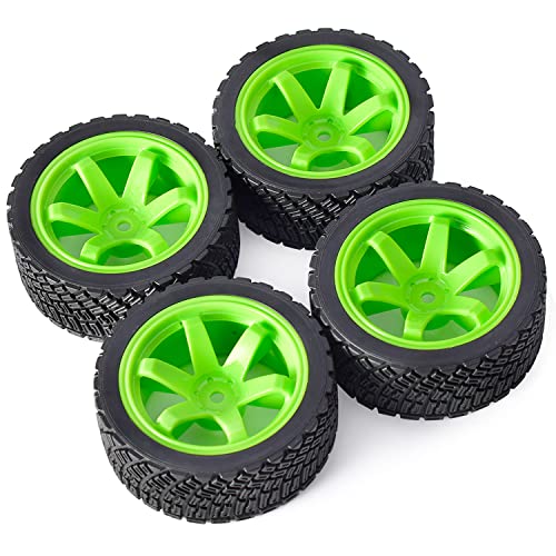 4PCS 65mm RC Rally Car Rubber Tires and 6-Spokes Wheel Rims 12mm Hex Compatible with 1/10 RC On-Road Rally Racing Car HSP Tamiya Sakura HPI WR8 HSP TT02 WLtoys (Green) - color: Green