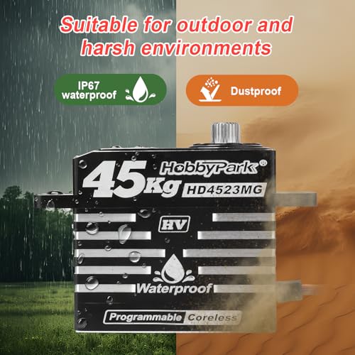HobbyPark Waterproof 45KG Servo Coreless Motor 8.4V HV Servo High Torque Servo Full Metal Gear RC Servo Programmable for 1/8 1/10 RC Crawlers RC Trucks RC Cars Buggy Robotic Control Angle 180° 2BB