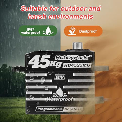 HobbyPark Waterproof 45KG Servo Coreless Motor 8.4V HV Servo High Torque Servo Full Metal Gear RC Servo Programmable for 1/8 1/10 RC Crawlers RC Trucks RC Cars Buggy Robotic Control Angle 180° 2BB