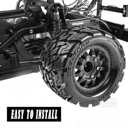 RC Truck Tires Wheel 12mm/14mm Hex for 1/10 Big Rock Granite Vortek/Stampede Rustler Hoss/Axia1/L0s1/Redca t/Rc 4wd,4-Pack RC Wheels Tires,Black - color: Black for 1/10 Arrma