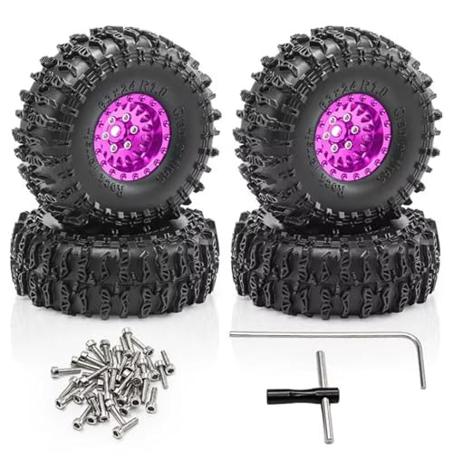 Rc Accessories Parts for Traxxas for TRX4M for Axial for SCX24 1/18 RC Car Upgrades Parts 4pcs 63mm 1.0inch Metal Beadlock Wheel Tire Set(Purple) - color: Purple