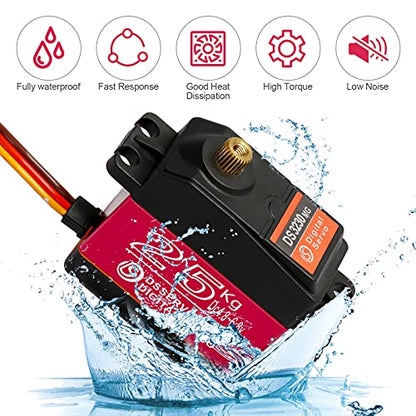 25KG Waterproof Metal Gear RC Servos, 2-Pack, 180° | Waterproof metal gear design with 25T horns for 1/6 to 1/12 RC cars, crawlers, robots and steering upgrades. - style: 2Pcs 25kg