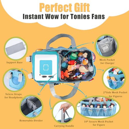 Carrying Case for Toniebox Starter Set Hold 30+ Tonies Figures Blue | Play Without Unpacking, Kid-Friendly Tonies Organizer, Holds Headphones & Charge, Portable Travel Carrying Bag - color: Blue