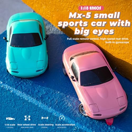 LD1804 RC Drift Car 1:18 Scale Mini MX-5 RWD 2.4GHz Miata RC Vehicles with Gyro and LED Lights for Adults Hobby Toys (Pink) - color: Pink
