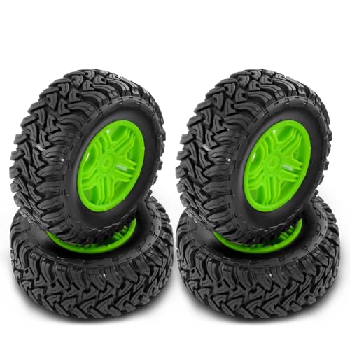 REDSPIDER•1/10 12mm Hex Short Course SC Trucks Wheels and Tires（4pcs） OD 4.3''for 1/10 RC Off-Road Car Traxxas TRX4 Slash Arrma Losi Tenacity Vkar 10sc Hpi RC Buggy Car (Green) - color: Green