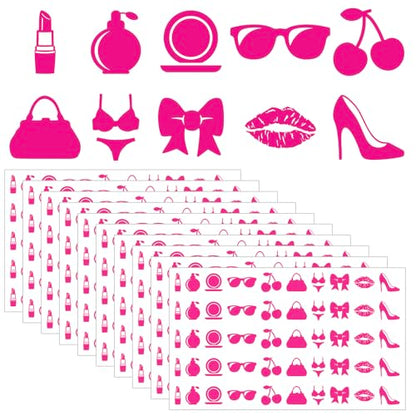 Whaline 500Pcs Tanning Sunbathing Stickers Hot Pink Trendy Y2k 2000s Summer Beach Self Adhesive Body Decals for Hawaiian Tropical Luau Salon Party Supplies