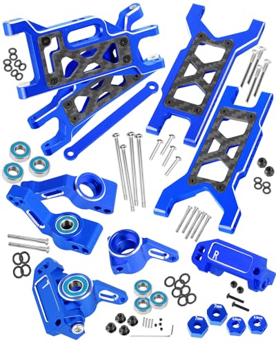 RC Upgrades Part for 1/10 Slash 2WD,Slash 2WD VXL,Alloy Aluminum Front Rear Suspension Arms,Front Steering Block,Rear Stub Axle Carriers,Left Right Caster Blocks,Navy Blue - size: Navy Blue(caster block set&arms)