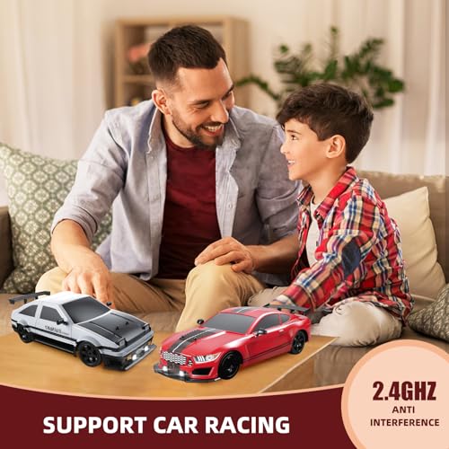 RC Drift Car 2.4GHz 1:16 Scale 4WD High Speed Remote Control Cars Vehicle with LED Lights Two Batteries and Drifting Tires Racing Sport Toy Cars for Adults Boys Girls Kids - color: White