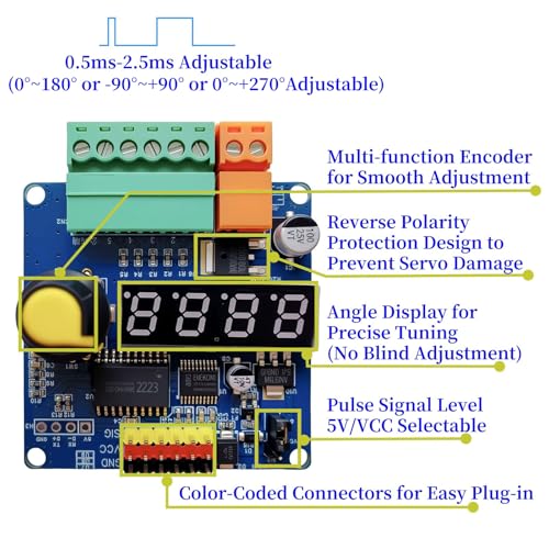 RC Servo Tester 6-Channel Servo Controller Board–PWM Speed/Angle Adjustable, 90/180/270 Degree 3 Modes (Lock/Cycle/Auto-Zero), for RC Models/Robotic Arms/Servo Testing MG995/SG90
