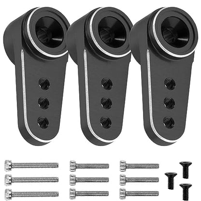 3Pack Aluminum 15T Servo Arm RC Mini Servo Horns Compatible with Emax ES08MA Servo Fit for Axial SCX24 1/24 RC Crawler (Black) - color: Black