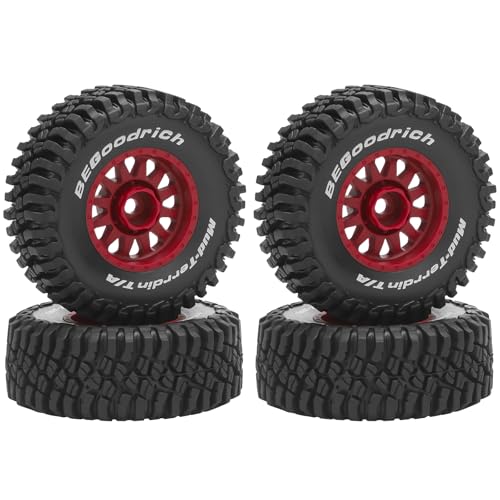 1/16 RC Car Tires and Wheels, daitoku 12mm Hex RC Truck Tires for 1/14 1/16 ARRMA Mojave GROM 223S 4x4 RTR MJX 14211 JJRC Q130c HBX 3100 - (Red) - color: Red