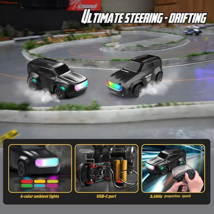 ANTSIR 1/64 RC Drift Car, 7 Colorful LED Lights 4WD RTR Small Car Gift | 2.4GHz,15KM/H High Speed, Drifting/Race Tires, Desktop Remote Control Car, Proportional Throttle, Adults & Teens, Black - color: Black Concept Model