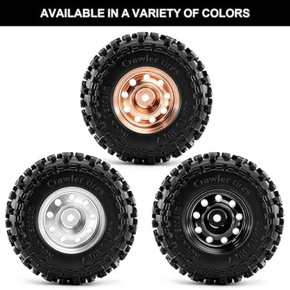 0.7" Beadlock Wheels and Tires for 1/30 Scale Axial SCX30 RC Crawler (Silver) | 40×16mm, Aluminum Wheels, Rock Terrain Tires, Includes assembly tools - color: Silver