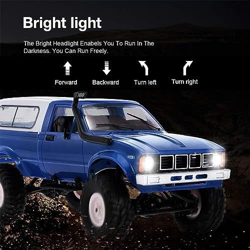 RC Crawler WPL C24 RC Rock Crawler RC Truck 4x4 Off Road RTR | 1/16 Scale Remote Control Truck All Terrain 2.4 GHz with Proportional Steering LED Lights Hobby Toys Adult