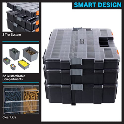 Stalwart Tool Box Organizer - 3-in-1 Portable Small Parts Organizer, Gray