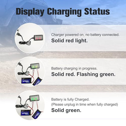 SCX24 Battery 7.4V Lipos 2S 35C(Burst 70C) 1200mAh Rechargeable Lithium Battery with PH2.0 Plug Compatible with Most 1/10, 1/16, 1/18, 1/24 Scale RC Cars Trucks with 1TO2 USB Charger