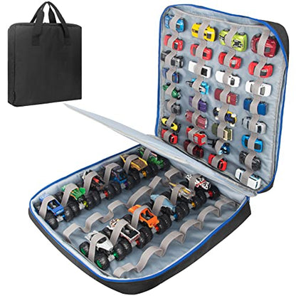 56 Toy Car Storage Case for 1:64 Die-Cast Cars & Trucks (Black) | Fits 1:64 diecast cars. Cars not included. Portable case for collectors and kids. Holds 56.