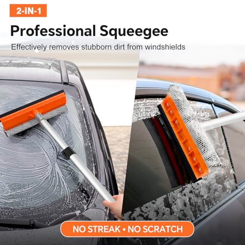 ARTIPOLY 20ft Reach Car Wash Brush with Long Handle-Car Cleaning Kit with 4-12FT Extension Pole, Ultimate RV,Truck Wash Set with Soft Brush, Tire Brush, Window Squeegee, Mitt, Microfiber Cleaning Mop - size: 4-12ft