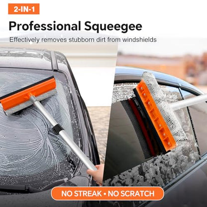 ARTIPOLY 20ft Reach Car Wash Brush with Long Handle-Car Cleaning Kit with 4-12FT Extension Pole, Ultimate RV,Truck Wash Set with Soft Brush, Tire Brush, Window Squeegee, Mitt, Microfiber Cleaning Mop - size: 4-12ft