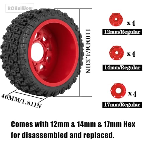 12mm/14mm/17mm Hex RC Tires for 1/10 RC Scale Truck Slash 2WD 4×4 Senton Axia1 L0S1 Red cat Rc 4wd,1/10 Short Course Truck Tires w/Foam Inserts,4PCS,Red - color: Red(4pcs)