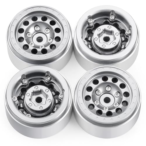 1.3inch beadlock wheels Aluminium RC Rims for 1/18th TRX4M 1/24th Axial SCX24 RC Crawler Car Upgrade Parts (Silver) - color: Silver