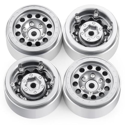 1.3inch beadlock wheels Aluminium RC Rims for 1/18th TRX4M 1/24th Axial SCX24 RC Crawler Car Upgrade Parts (Silver) - color: Silver