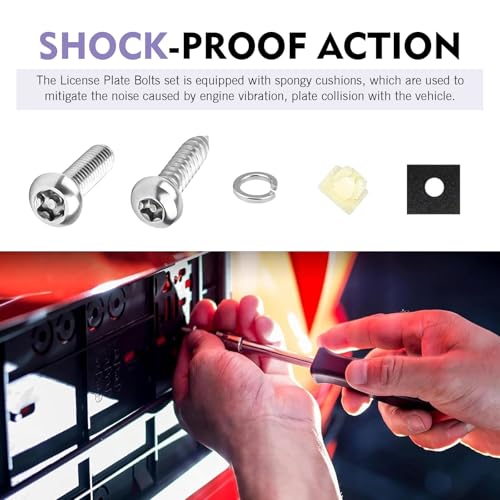 54 PCS Anti Theft License Plate Screws, Stainless Steel Tamper Resistant M6/1/4" Bolts Fastener Kit, Rust Proof Car Tag Frame Holder Mounting Hardware, Universal for Most Cars