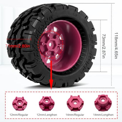 OGRC Wheels and Tires 12mm/14mm Hex RC Truck Tires with Foam Inserts for 1/10 Scale Arrma Granite Axial Losi Redcat Rc4wd RC Monster Truck Buggy (Red) - color: Red