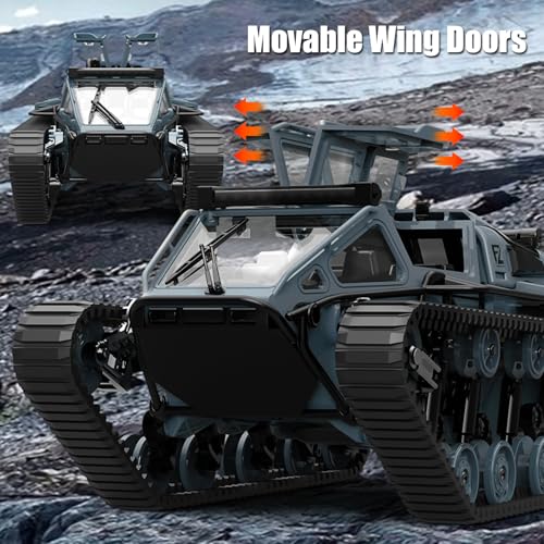Mostop RC Tank Car, 1:16 Scale 2.4Ghz Remote Control Crawler High Speed Tank, Off-Road RC Tracked Vehicles 360°Rotating Drifting Car with 2 Batteries, Military Truck for Kids Adults, Gray - color: Dark Gray