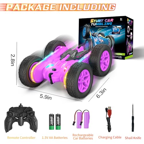 Remote Control Car, Rc Cars Stunt RC Car Toys New Upgraded Strip Lights and Headlights Girl Toys Double-Sided 360° Rotating 4WD Drift Truck for Boys Girls Birthday Gift (Purple) - color: Purple