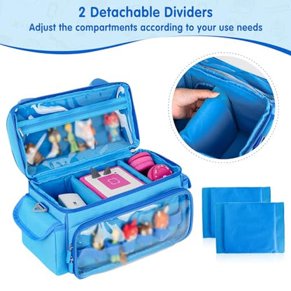 Carrying Case Compatible with Toniebox 2 & 1 Starter Set & Tonies Figures | Cute Storage Bag Fits for Tonies Characters, Headphones & Accessories, Travel Case with Clear Pocket & Speaker Window,Blue - color: Blue