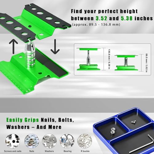 RC Car Work Stand Adjustable Height Lift Lower 360° Rotation Aluminum RC Repair Stand & Small Screw Tray Fit for 1/8 1/10 1/12 1/14 for Traxxa Axial Arrma RC Crawler Monster Truck Buggy (Green,Blue) - color: Green-blue