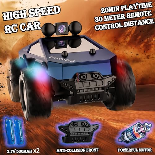 1:28 Scale FPV Monster Truck RC Cars with 720P HD Camera, 2.4GHz Remote Control Car, All-Terrain Off-Road RC Truck with Body Light, 2 Rechargeable Batteries, Toy Gift for Kids Adults Boys