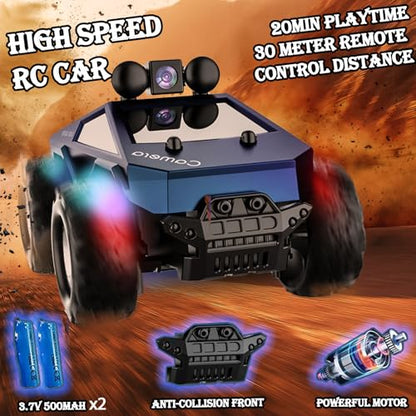 1:28 Scale FPV Monster Truck RC Cars with 720P HD Camera, 2.4GHz Remote Control Car, All-Terrain Off-Road RC Truck with Body Light, 2 Rechargeable Batteries, Toy Gift for Kids Adults Boys