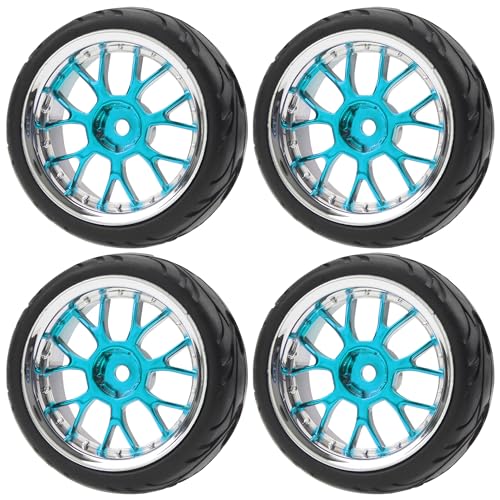 ShareGoo Plastics Wheel Rims w/Rubber Tire RC 12mm Hex Hub Compatible with HSP Tamiya XV01 TT01 Kyosho Traxxas Sakura WLtoys HSP 3Racing 1/10 RC On-Road Racing Touring Car (Blue) - color: Blue