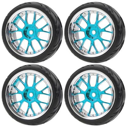ShareGoo Plastics Wheel Rims w/Rubber Tire RC 12mm Hex Hub Compatible with HSP Tamiya XV01 TT01 Kyosho Traxxas Sakura WLtoys HSP 3Racing 1/10 RC On-Road Racing Touring Car (Blue) - color: Blue