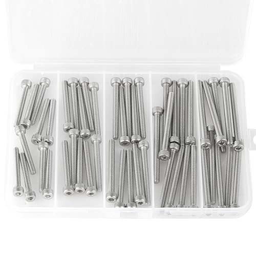 M4 x 30mm 35mm 40mm 45mm 50mm Hex Socket Head Cap Screws Bolts, 304 Stainless Steel, Metric Machine Fully Threaded, Bright Finish, Allen Hex Drive, Assortment Kit 50PCS - size: M4 x 30/35/40/45/50mm (50PCS)