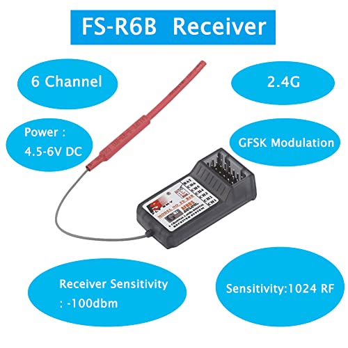 FS-R6B 2.4G 6 Channel Receiver Radio Model Remote Control Receiver for RC Car FS-i10,FS-i8,FS-i6X, FS-i6,S-TH9X,FS-T6,FS-CT6B,FS-T4B, FS-GT2,FS-GT2E,FS-GT2F,FS-GT2G,FS-GT2B,FS-GT3B