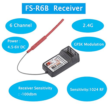 FS-R6B 2.4G 6 Channel Receiver Radio Model Remote Control Receiver for RC Car FS-i10,FS-i8,FS-i6X, FS-i6,S-TH9X,FS-T6,FS-CT6B,FS-T4B, FS-GT2,FS-GT2E,FS-GT2F,FS-GT2G,FS-GT2B,FS-GT3B